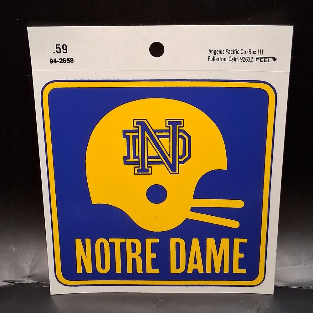 Angelus Pacific Notre Dame Fighting Irish Football Helmet Decal Sticker Vintage